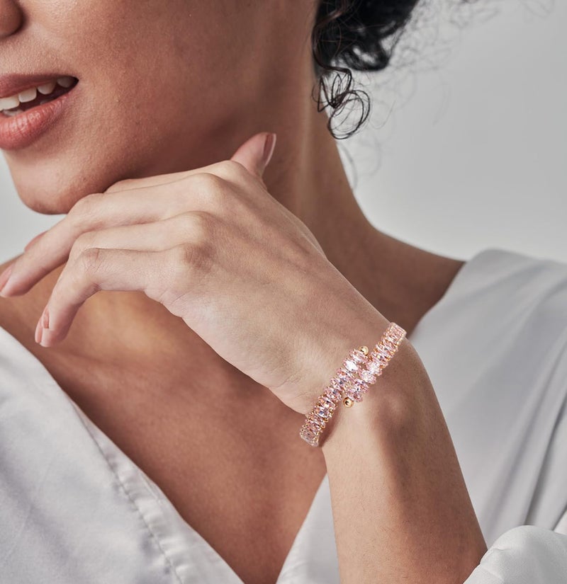 Wovanoo Rhinestone Cuff Bracelet Cubic Zirconia Tennis Bracelets Open Adjustable Elastic Bangle for Women - Image 2